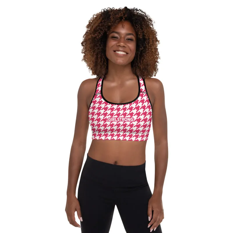 ELEVATED ESSENTIALS, THE PERFECT PADDED SPORTS BRA RED HOUNDSTOOTH