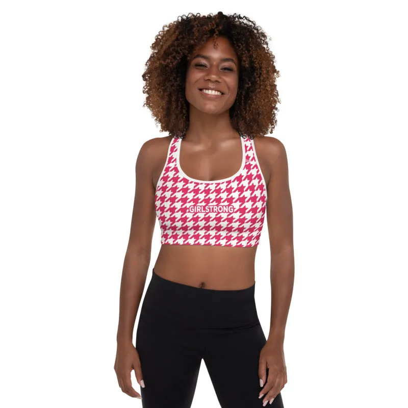 ELEVATED ESSENTIALS, THE PERFECT PADDED SPORTS BRA RED HOUNDSTOOTH