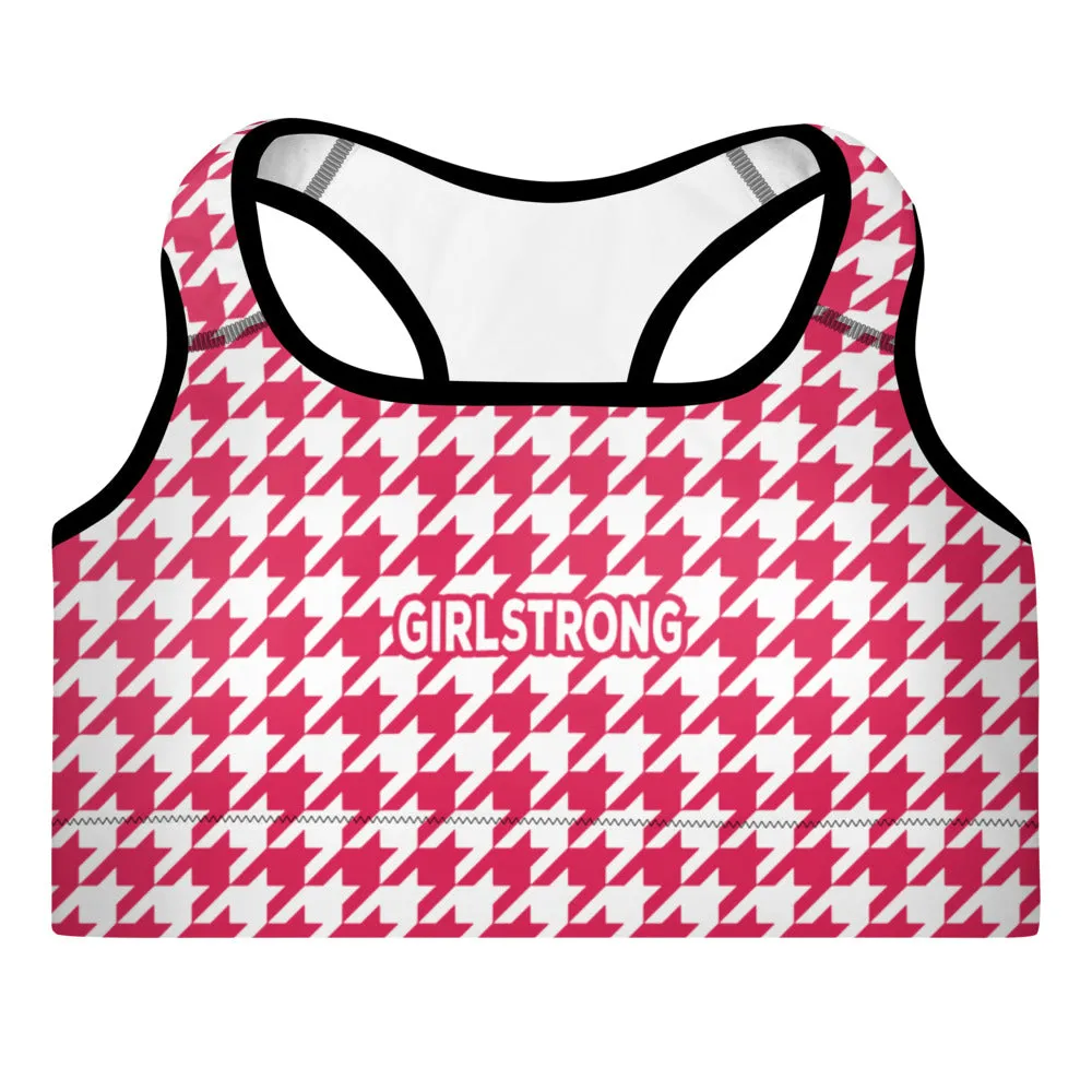 ELEVATED ESSENTIALS, THE PERFECT PADDED SPORTS BRA RED HOUNDSTOOTH