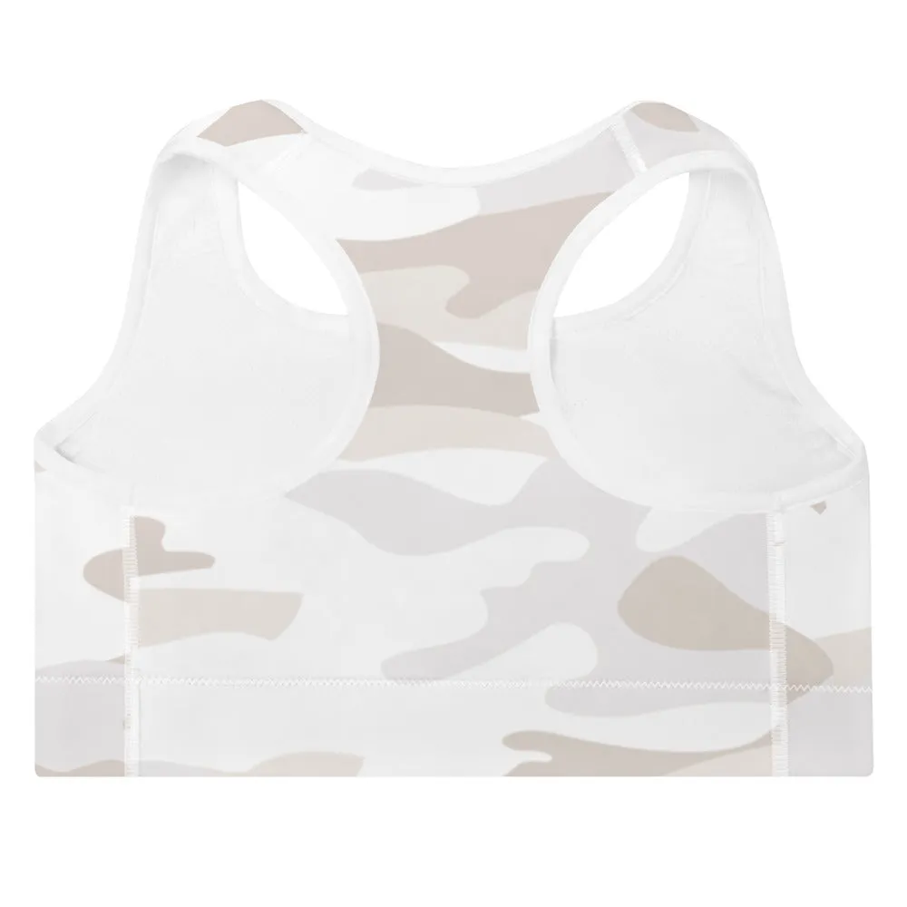 ELEVATED ESSENTIALS, THE PERFECT PADDED SPORTS BRA WHITE CAMO