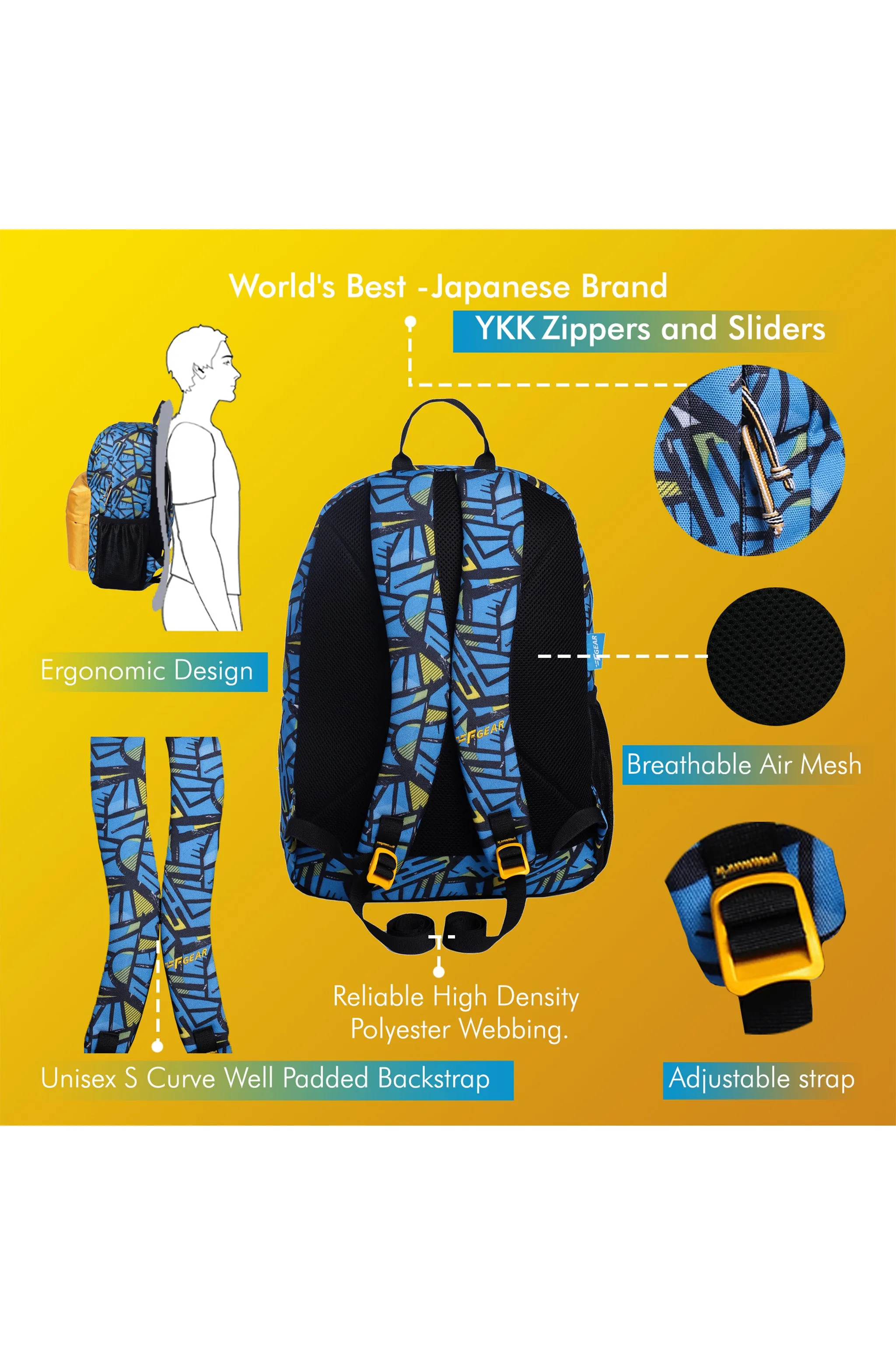 Emprise 23L Wordly Blue Yellow Backpack