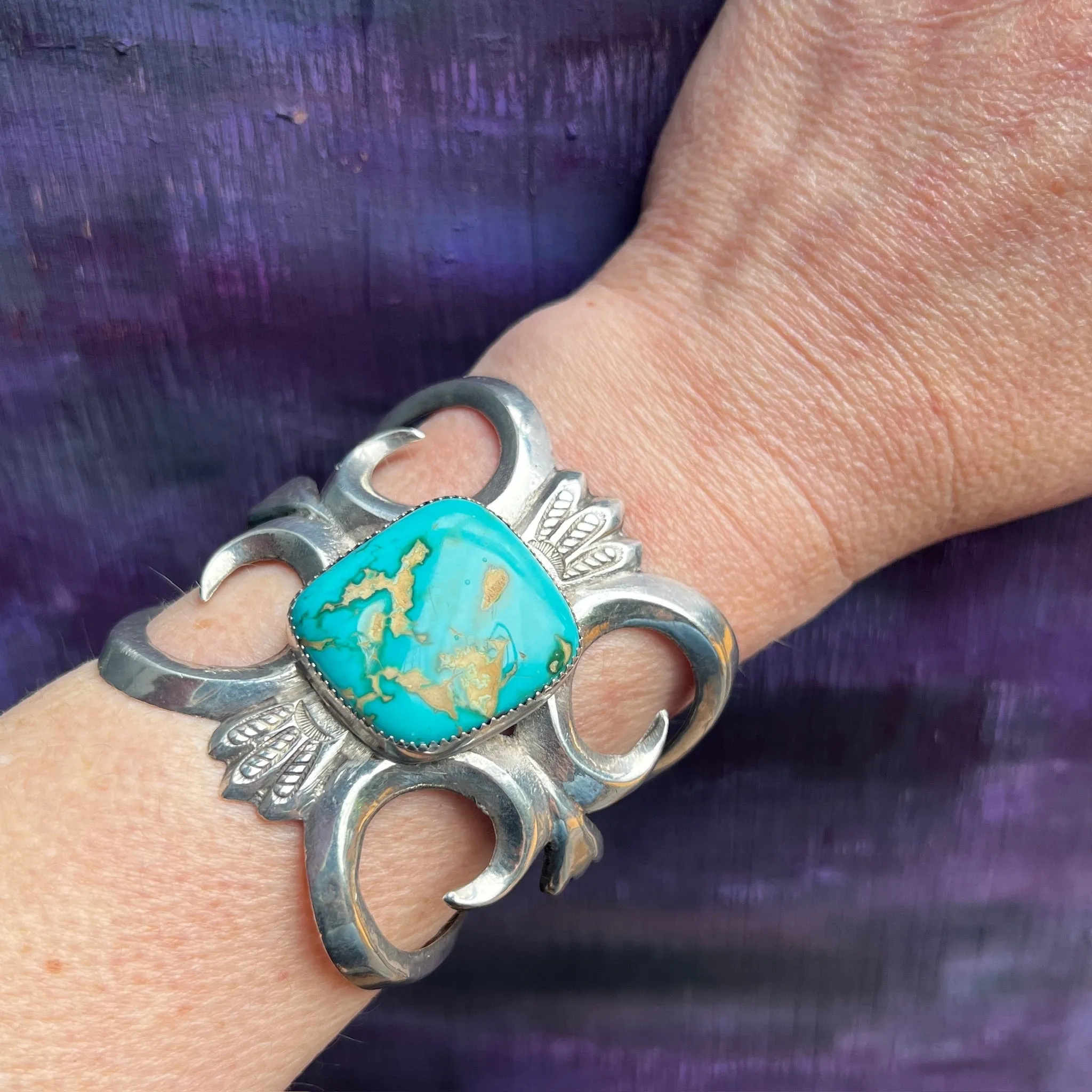 Exuberant Sand Cast Turquoise & Silver Cuff Bracelet