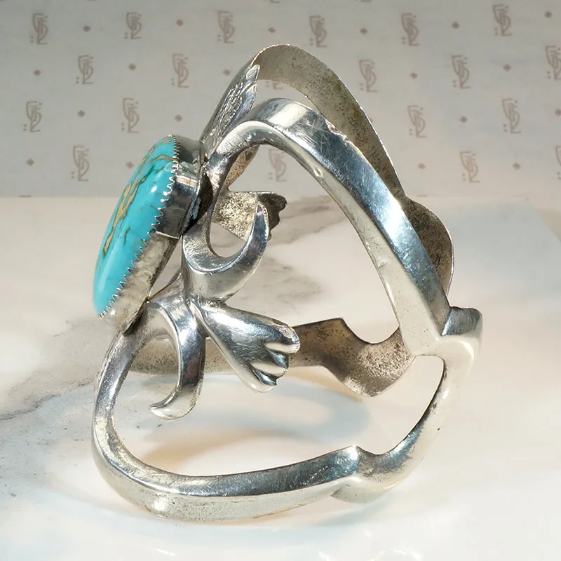 Exuberant Sand Cast Turquoise & Silver Cuff Bracelet