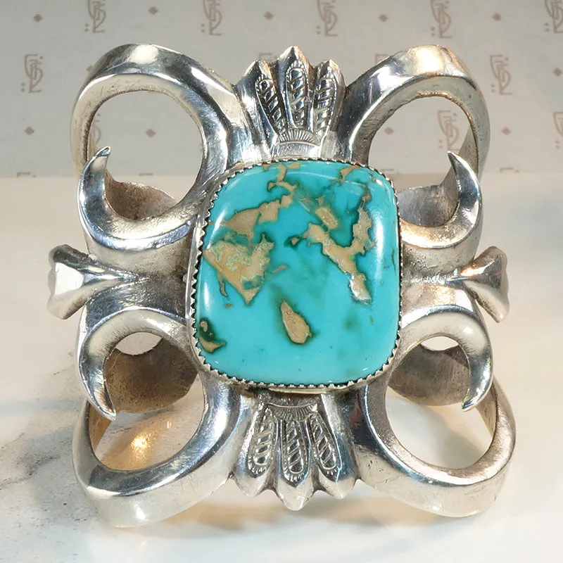 Exuberant Sand Cast Turquoise & Silver Cuff Bracelet