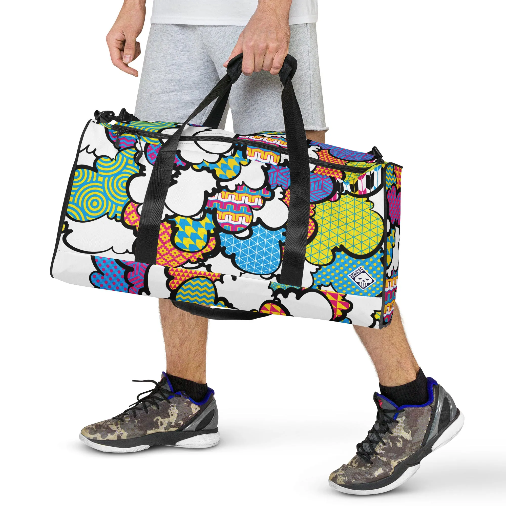 Eye-Catching CMYK Graffiti Clouds Sports Duffle Bag for Gym and Travel