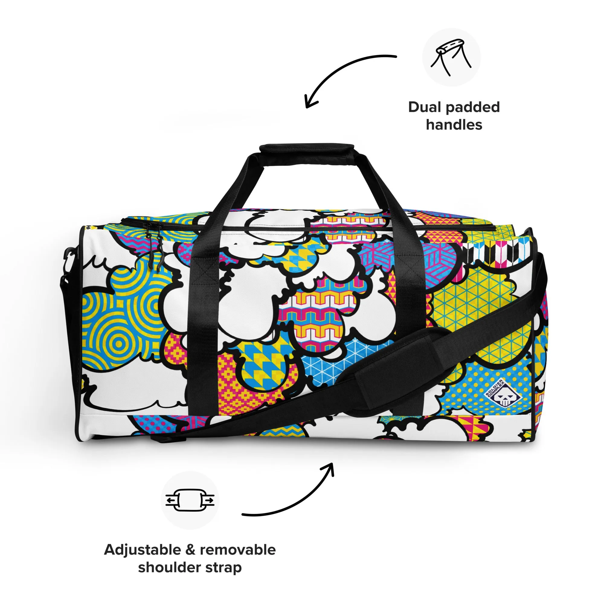 Eye-Catching CMYK Graffiti Clouds Sports Duffle Bag for Gym and Travel