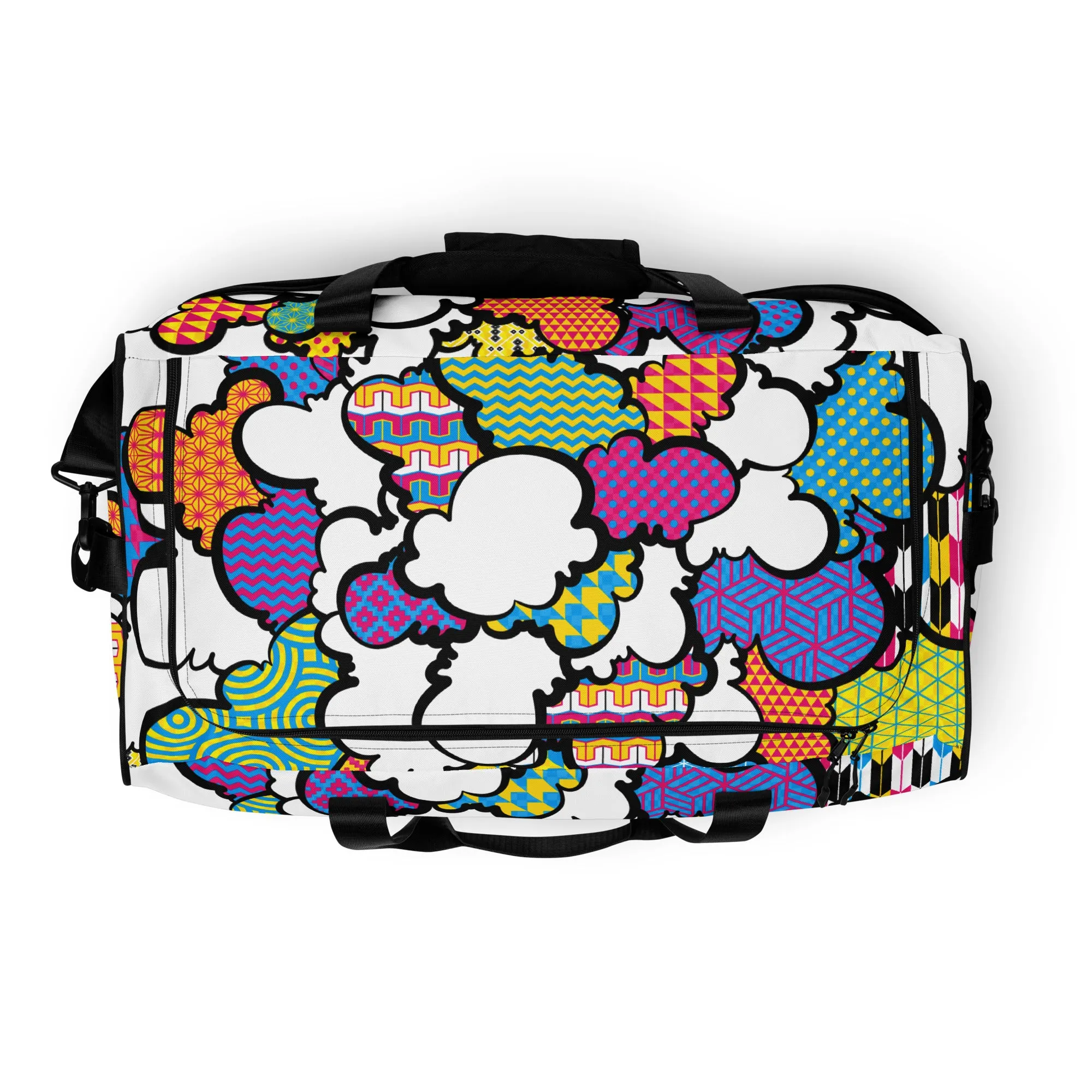 Eye-Catching CMYK Graffiti Clouds Sports Duffle Bag for Gym and Travel