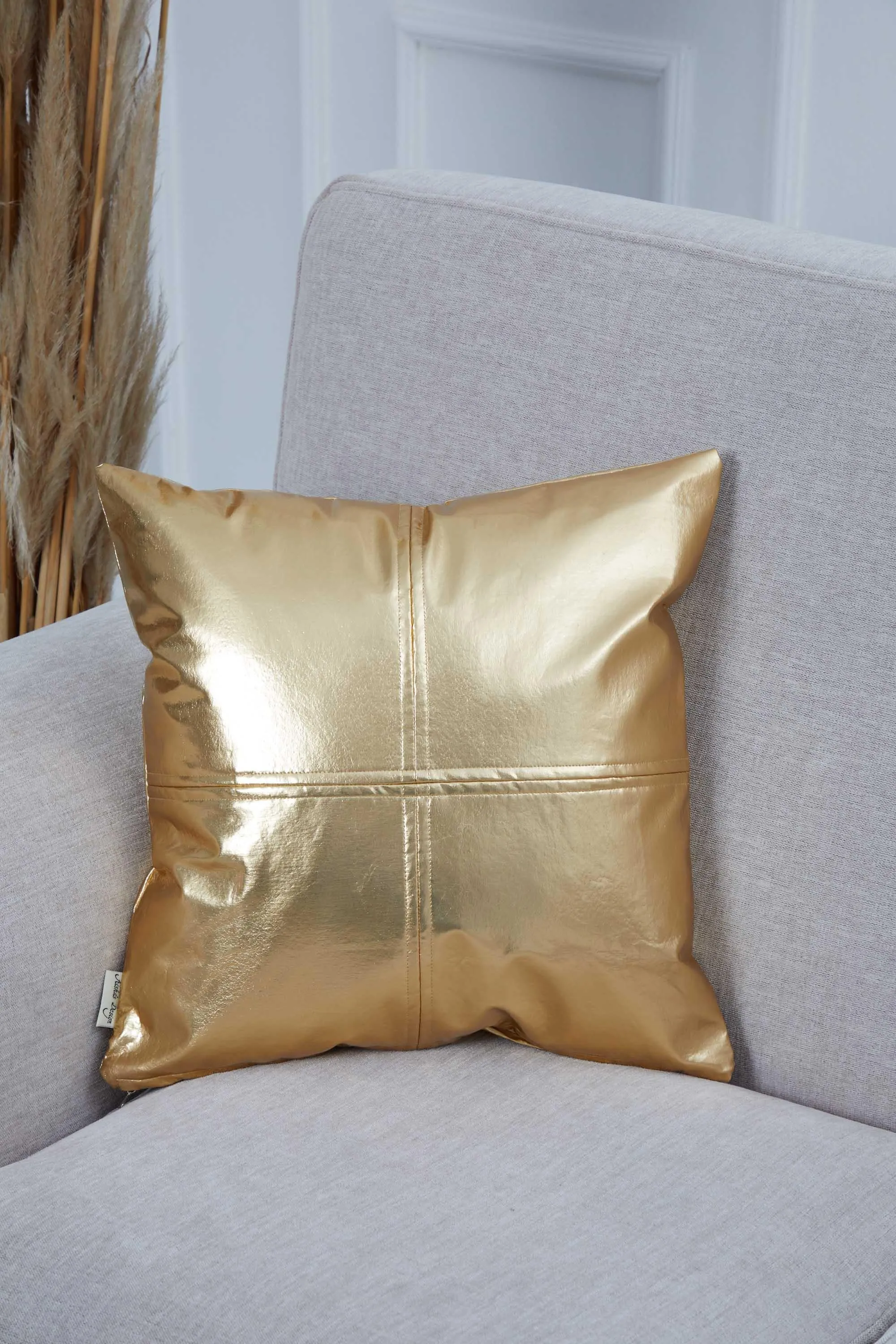 Faux Leather 18x18 Inches Throw Pillow Cover, Shiny Pillow Cover with Modern Design, Beautiful Solid Throw Pillow Cover for Couch,K-142