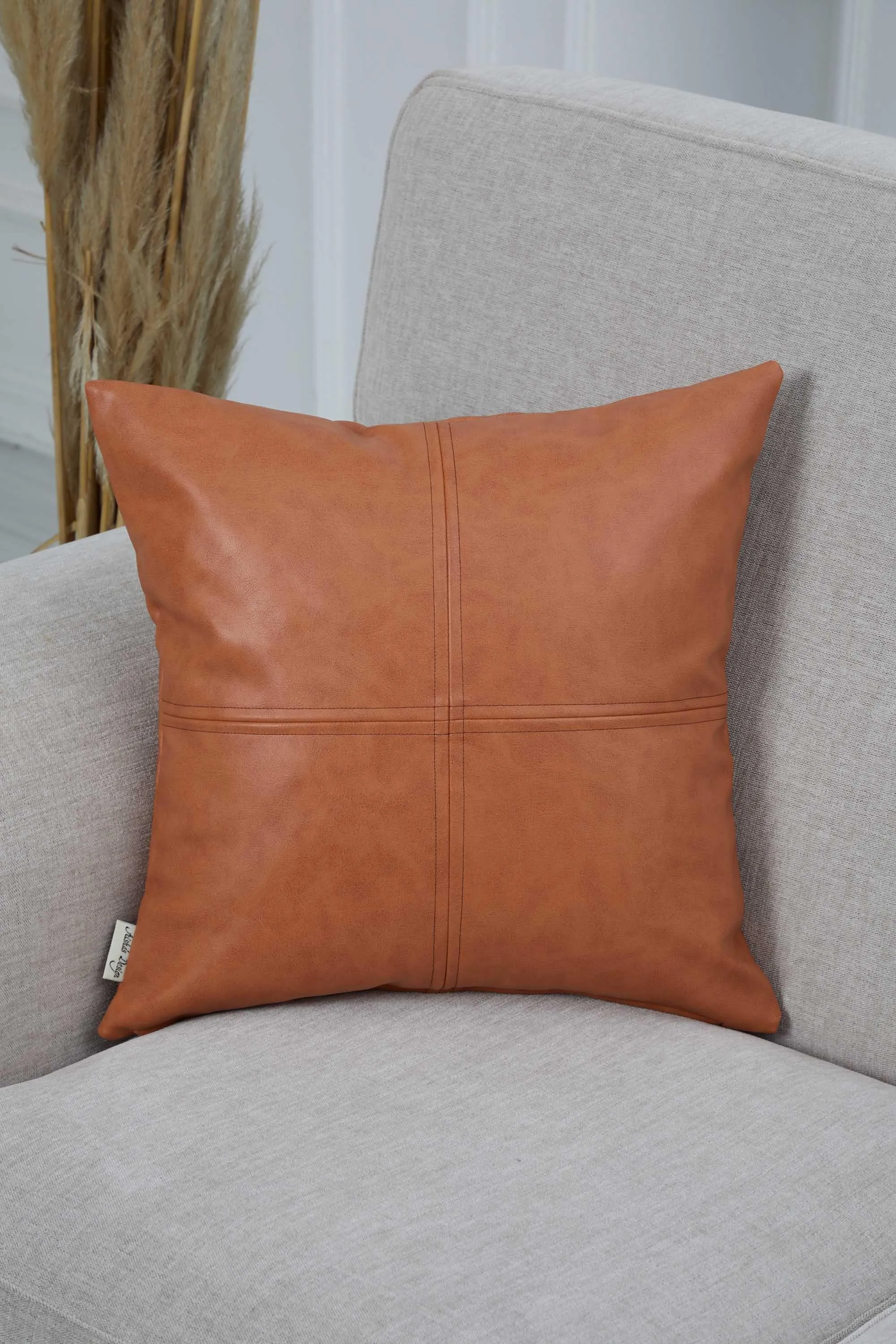 Faux Leather 18x18 Inches Throw Pillow Cover, Shiny Pillow Cover with Modern Design, Beautiful Solid Throw Pillow Cover for Couch,K-142