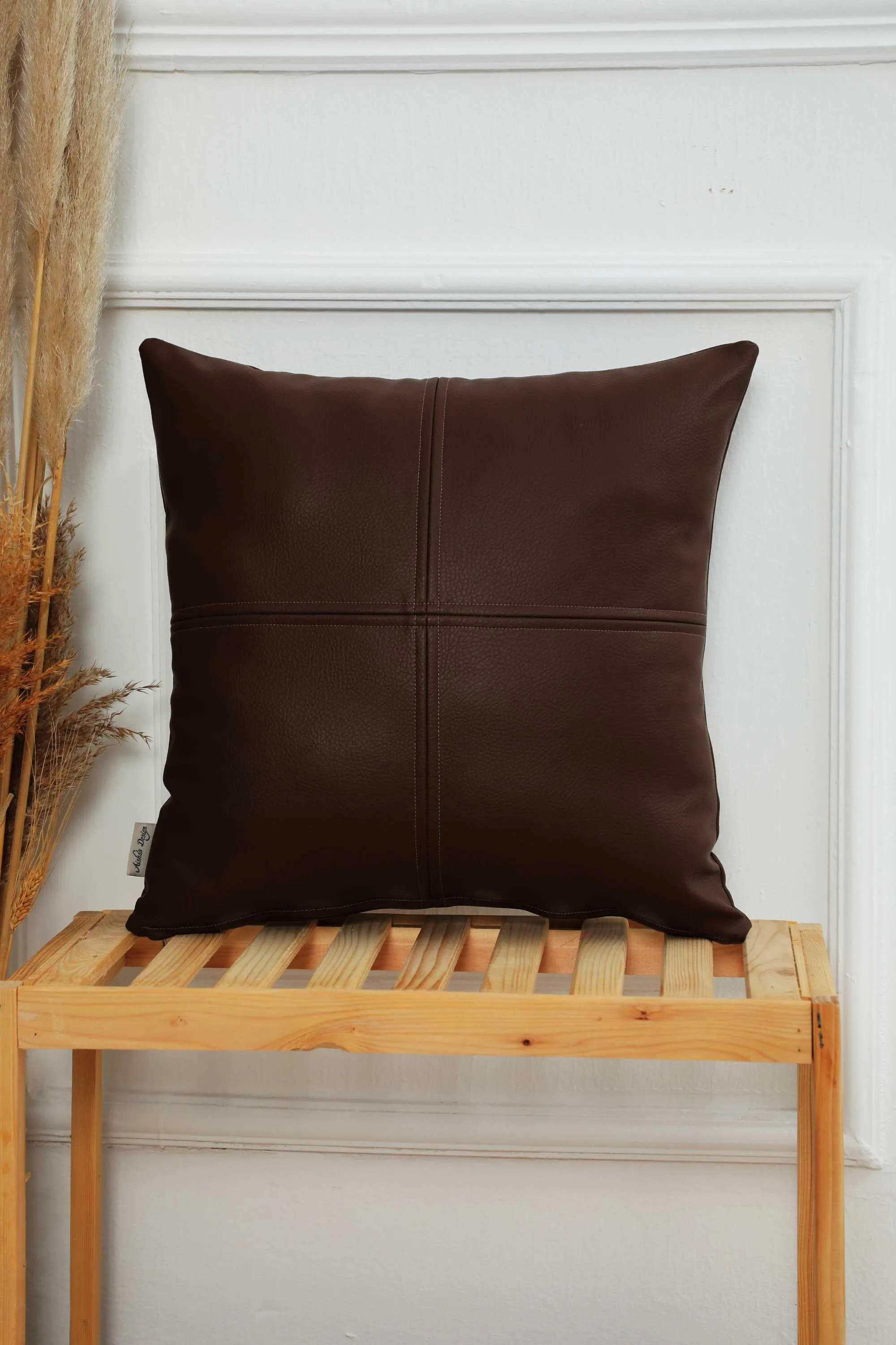 Faux Leather 18x18 Inches Throw Pillow Cover, Shiny Pillow Cover with Modern Design, Beautiful Solid Throw Pillow Cover for Couch,K-142