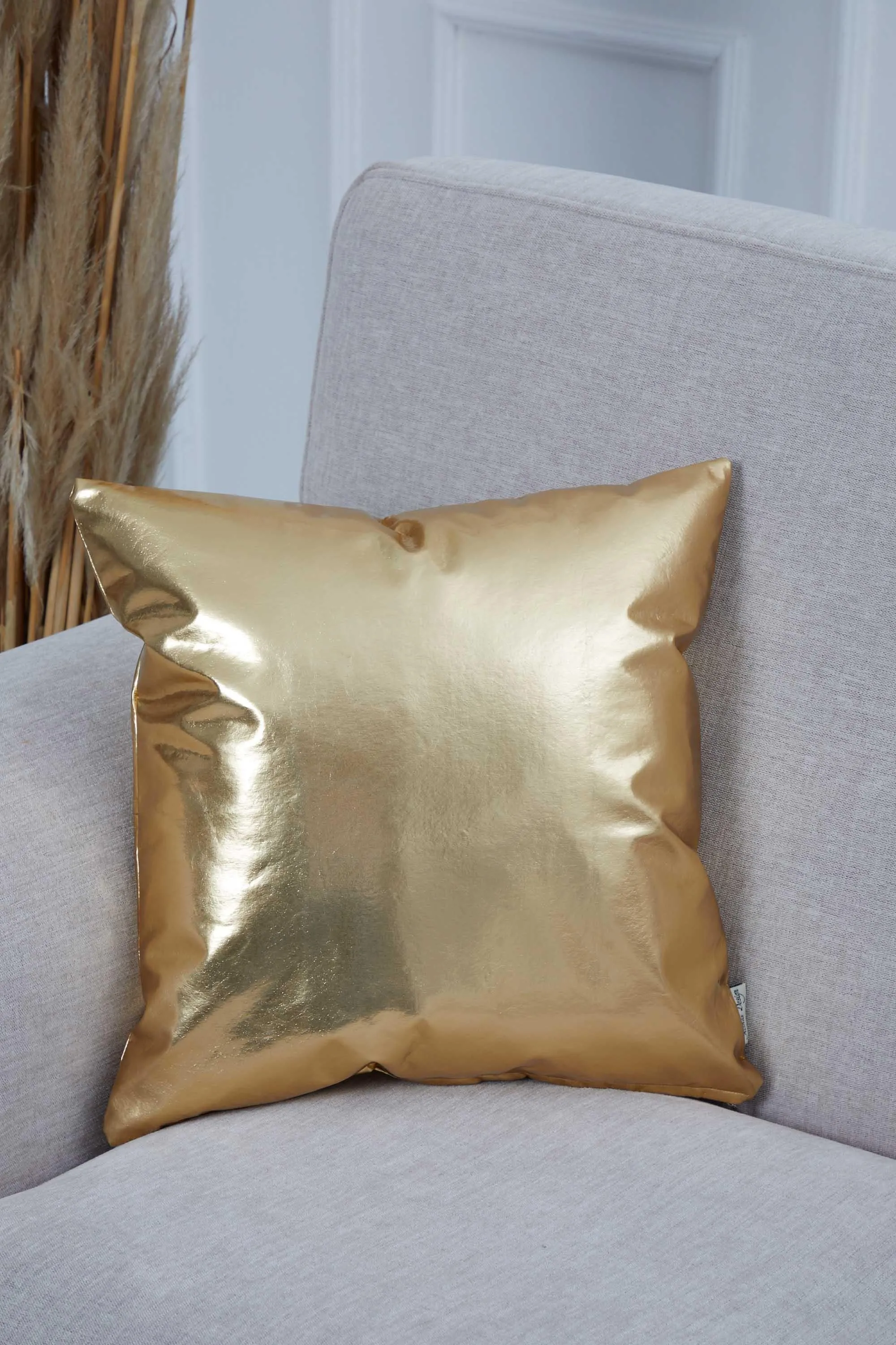 Faux Leather 18x18 Inches Throw Pillow Cover, Shiny Pillow Cover with Modern Design, Beautiful Solid Throw Pillow Cover for Couch,K-142