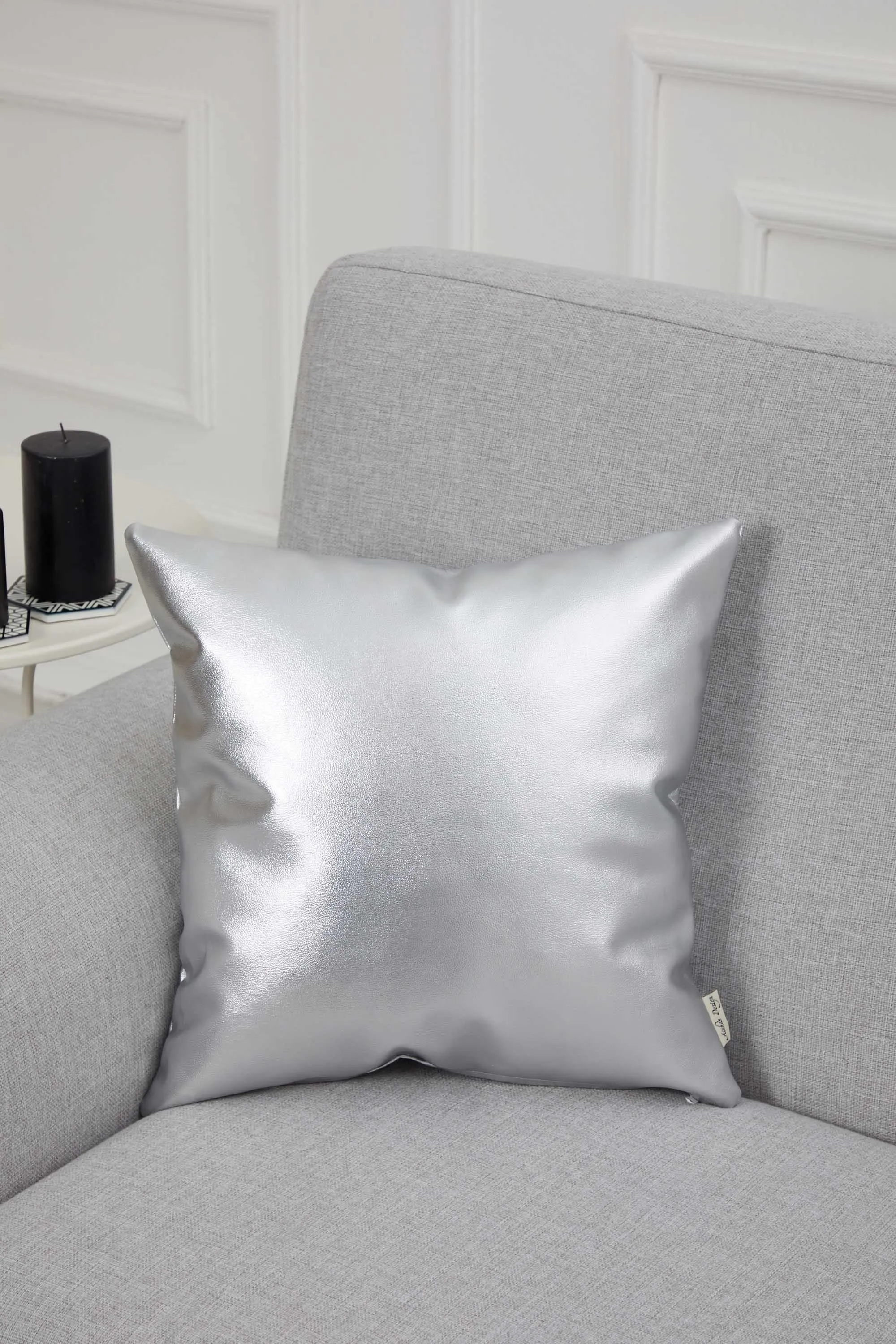 Faux Leather 18x18 Inches Throw Pillow Cover, Shiny Pillow Cover with Modern Design, Beautiful Solid Throw Pillow Cover for Couch,K-142