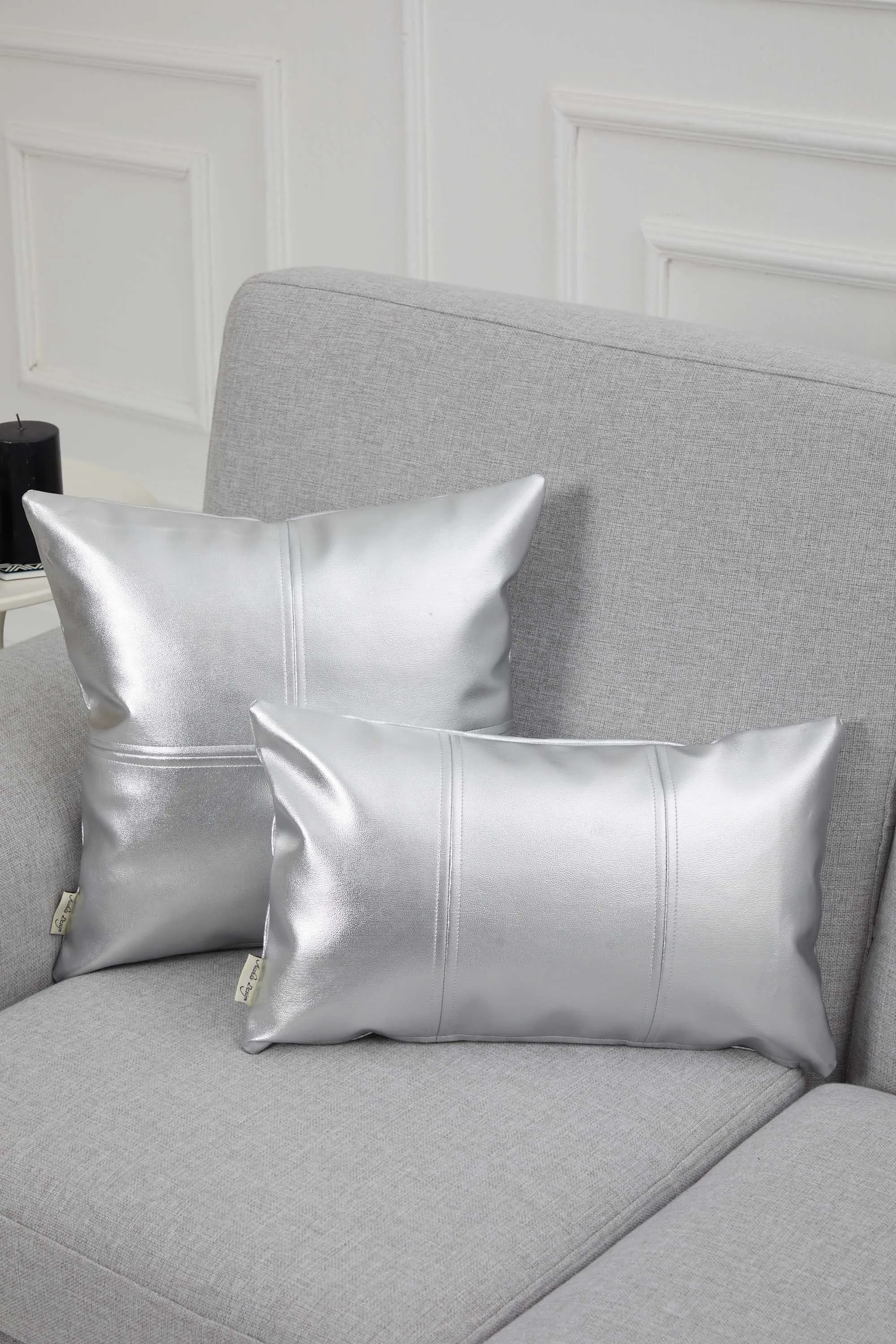 Faux Leather 18x18 Inches Throw Pillow Cover, Shiny Pillow Cover with Modern Design, Beautiful Solid Throw Pillow Cover for Couch,K-142