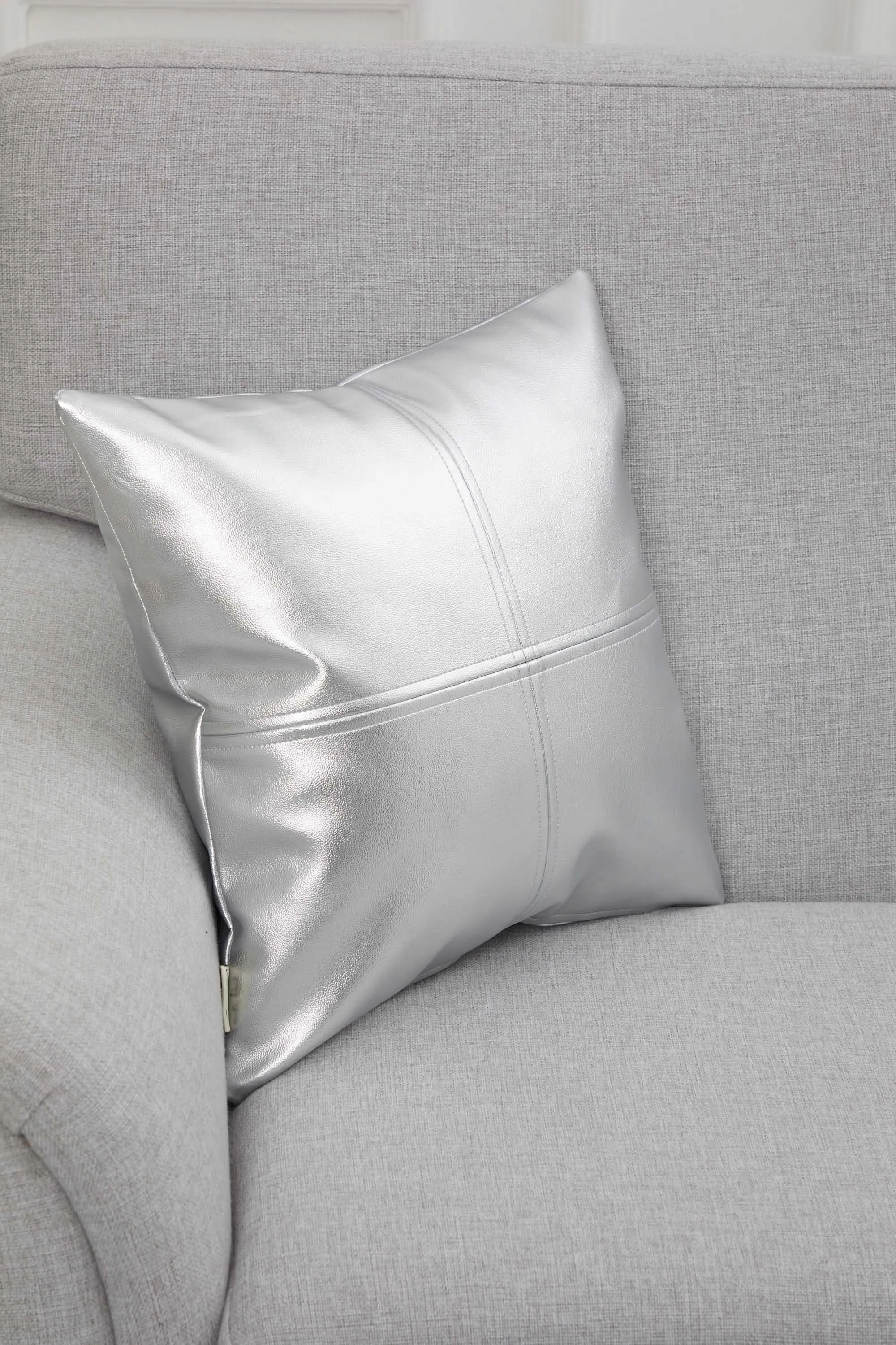 Faux Leather 18x18 Inches Throw Pillow Cover, Shiny Pillow Cover with Modern Design, Beautiful Solid Throw Pillow Cover for Couch,K-142