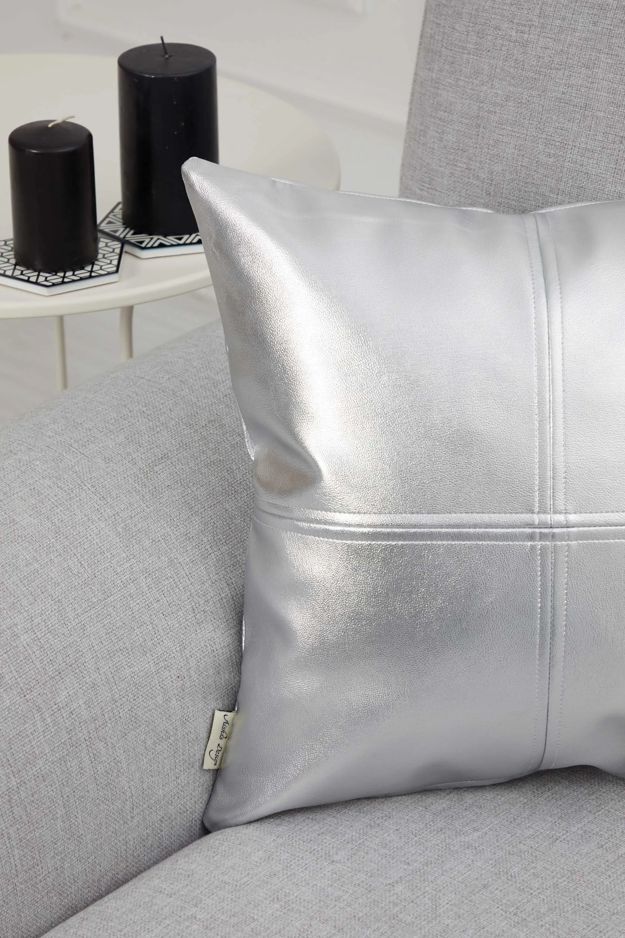 Faux Leather 18x18 Inches Throw Pillow Cover, Shiny Pillow Cover with Modern Design, Beautiful Solid Throw Pillow Cover for Couch,K-142