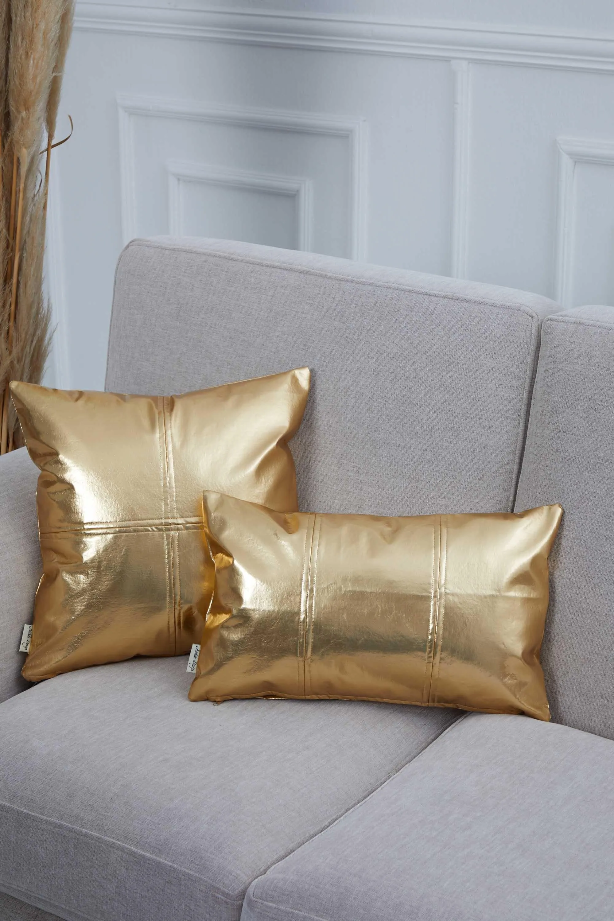 Faux Leather 18x18 Inches Throw Pillow Cover, Shiny Pillow Cover with Modern Design, Beautiful Solid Throw Pillow Cover for Couch,K-142