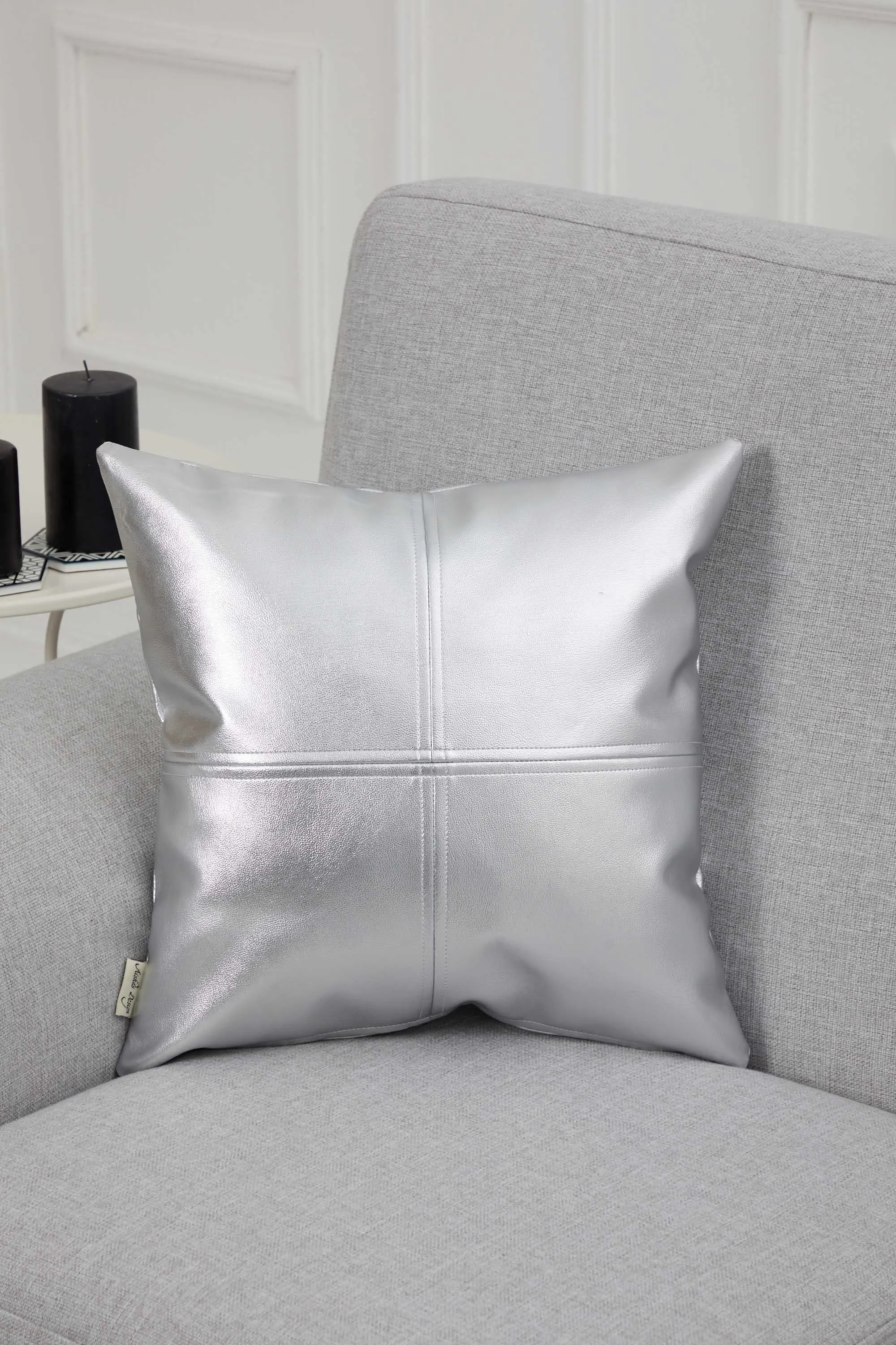 Faux Leather 18x18 Inches Throw Pillow Cover, Shiny Pillow Cover with Modern Design, Beautiful Solid Throw Pillow Cover for Couch,K-142