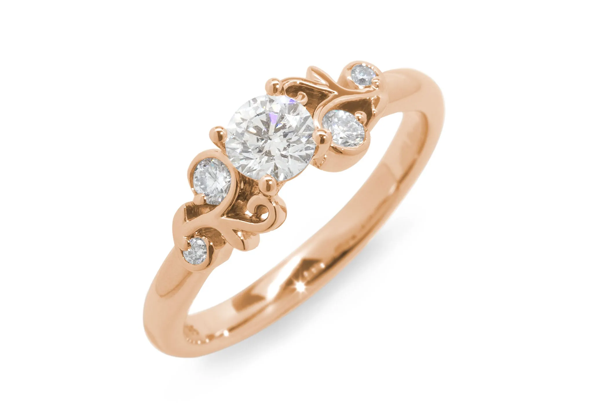 Five-Stone Diamond Elvish Vine Engagement Ring, Red Gold