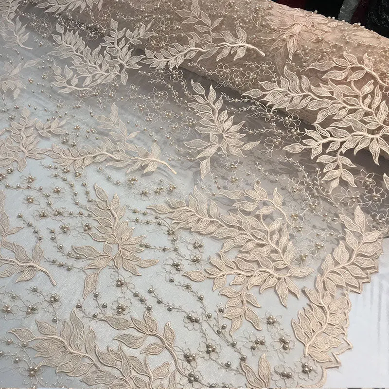 Floral Lace Fabric By the Yard_ Embroidered Beaded Fabric