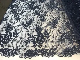 Floral Lace Fabric By the Yard_ Embroidered Beaded Fabric