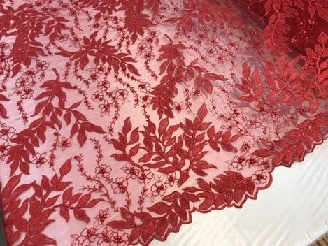 Floral Lace Fabric By the Yard_ Embroidered Beaded Fabric