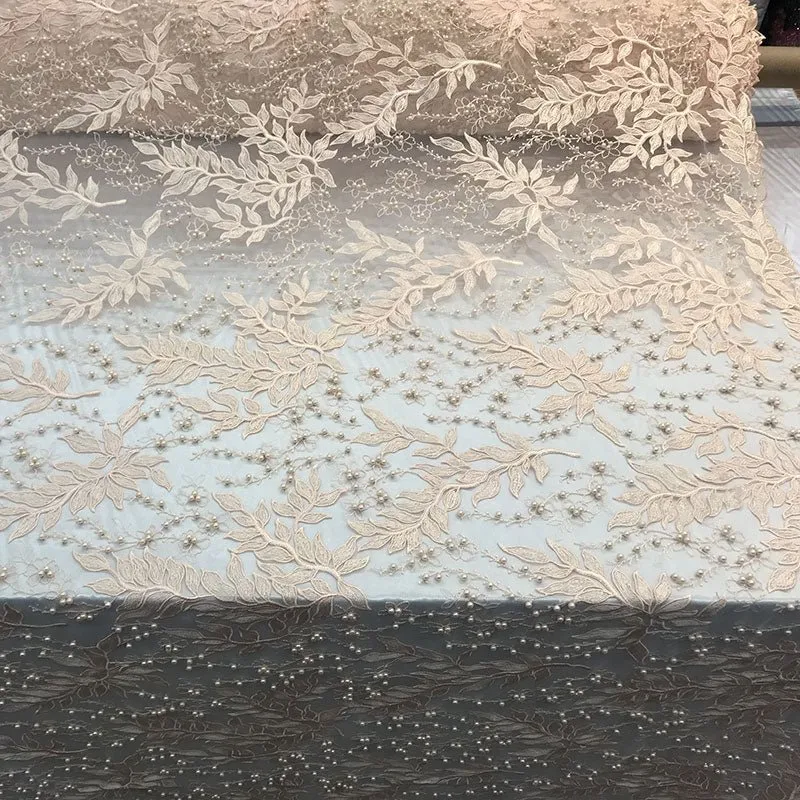 Floral Lace Fabric By the Yard_ Embroidered Beaded Fabric