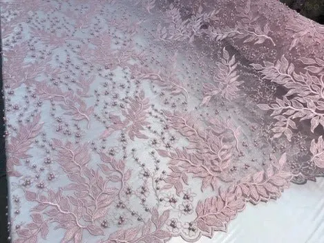 Floral Lace Fabric By the Yard_ Embroidered Beaded Fabric