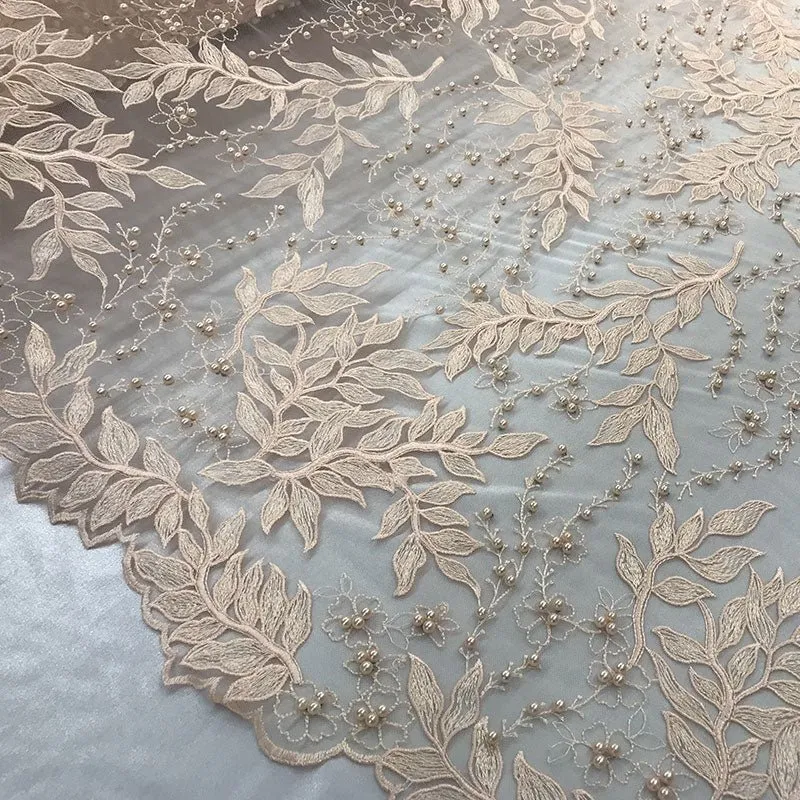 Floral Lace Fabric By the Yard_ Embroidered Beaded Fabric