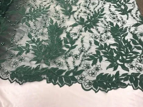 Floral Lace Fabric By the Yard_ Embroidered Beaded Fabric