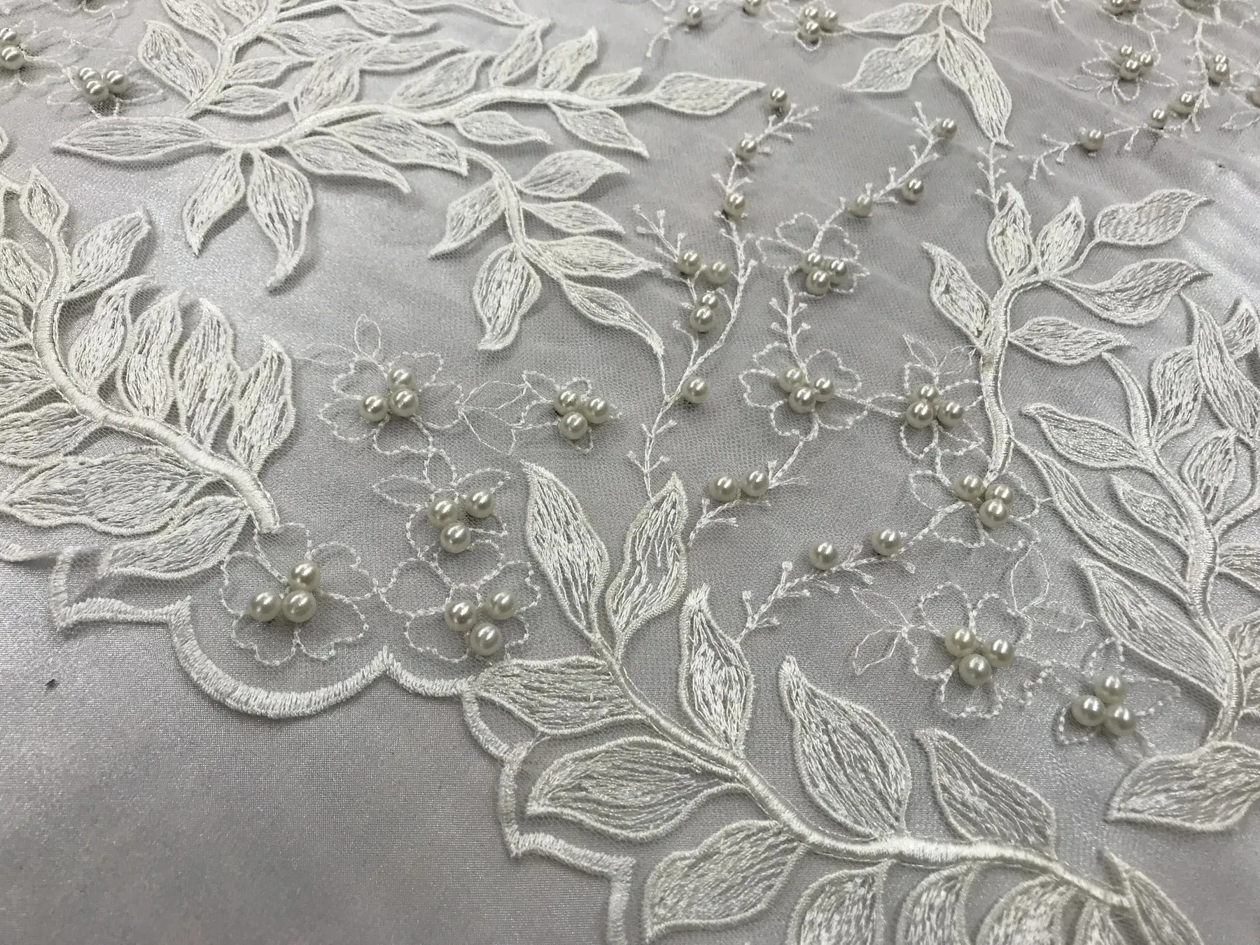 Floral Lace Fabric By the Yard_ Embroidered Beaded Fabric