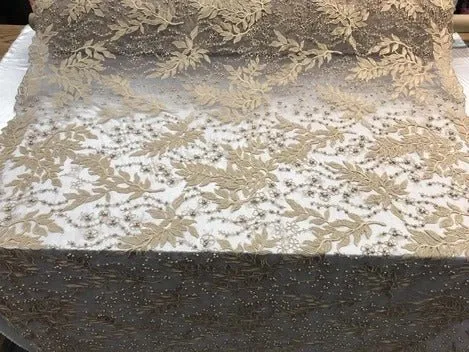 Floral Lace Fabric By the Yard_ Embroidered Beaded Fabric