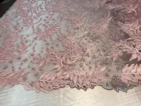 Floral Lace Fabric By the Yard_ Embroidered Beaded Fabric