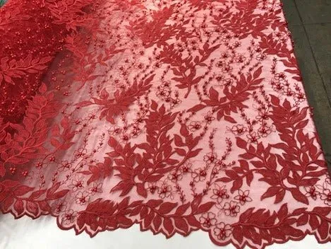 Floral Lace Fabric By the Yard_ Embroidered Beaded Fabric