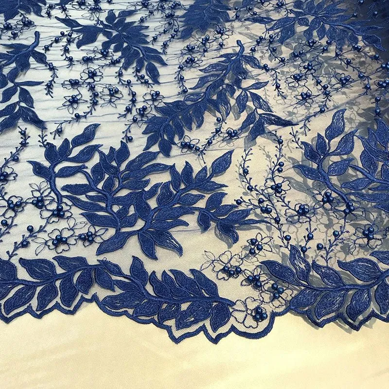 Floral Lace Fabric By the Yard_ Embroidered Beaded Fabric