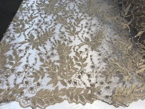 Floral Lace Fabric By the Yard_ Embroidered Beaded Fabric