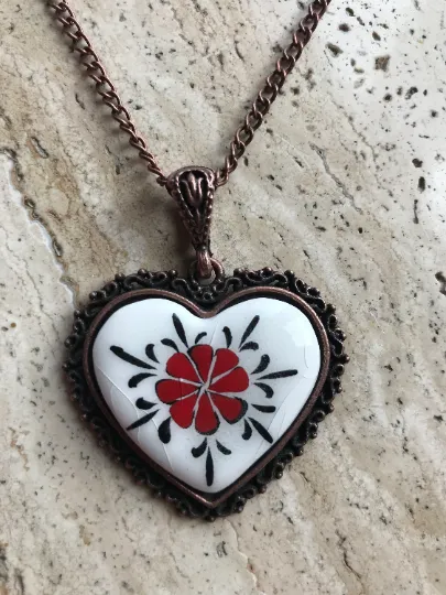 Floral Theme pendant - Heart Shape - Girl's Red Flower Pendant