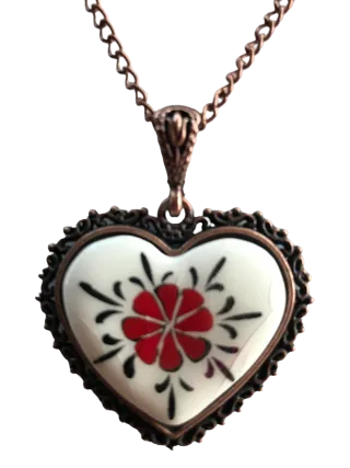 Floral Theme pendant - Heart Shape - Girl's Red Flower Pendant