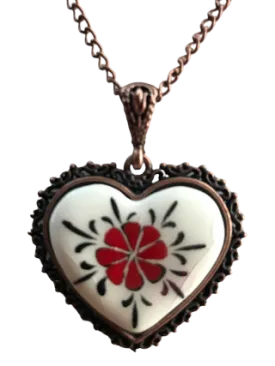 Floral Theme pendant - Heart Shape - Girl's Red Flower Pendant