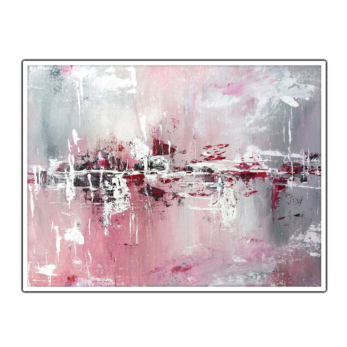 Framed horizontal pink & grey abstract wall art print