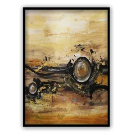 Framed vertical beige & gold abstract wall art print