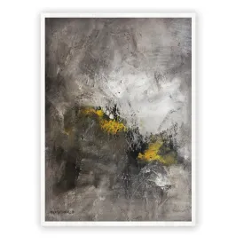 Framed vertical grey & yellow abstract wall art print