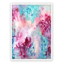 Framed vertical pink & blue abstract wall art print