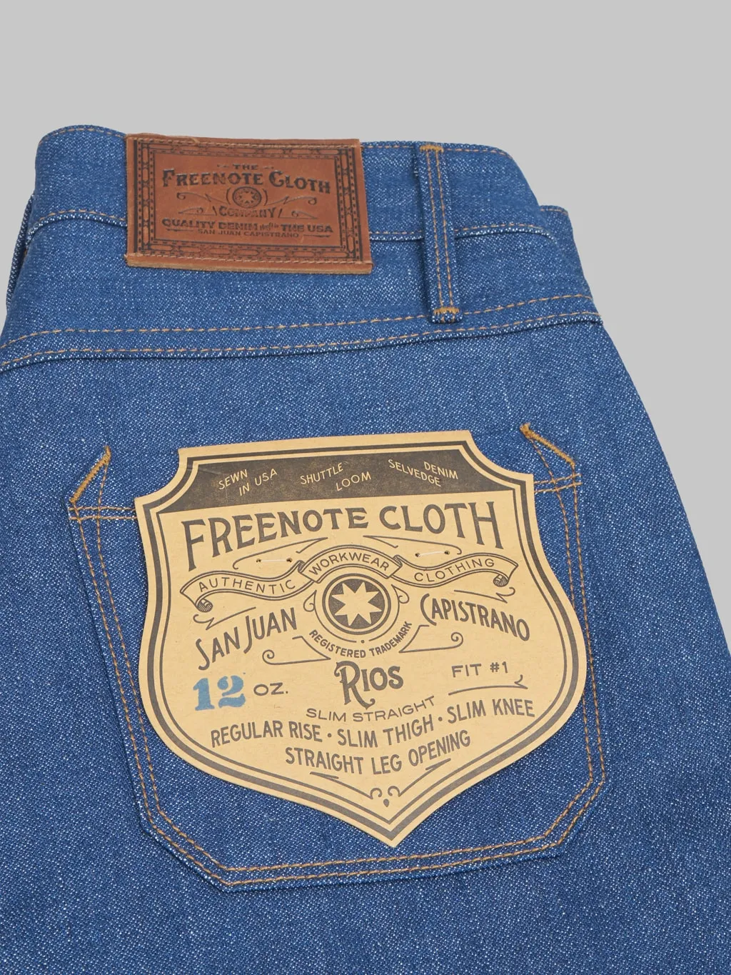 Freenote Cloth Rios 12oz Vintage Blue Denim Slim Straight Jeans