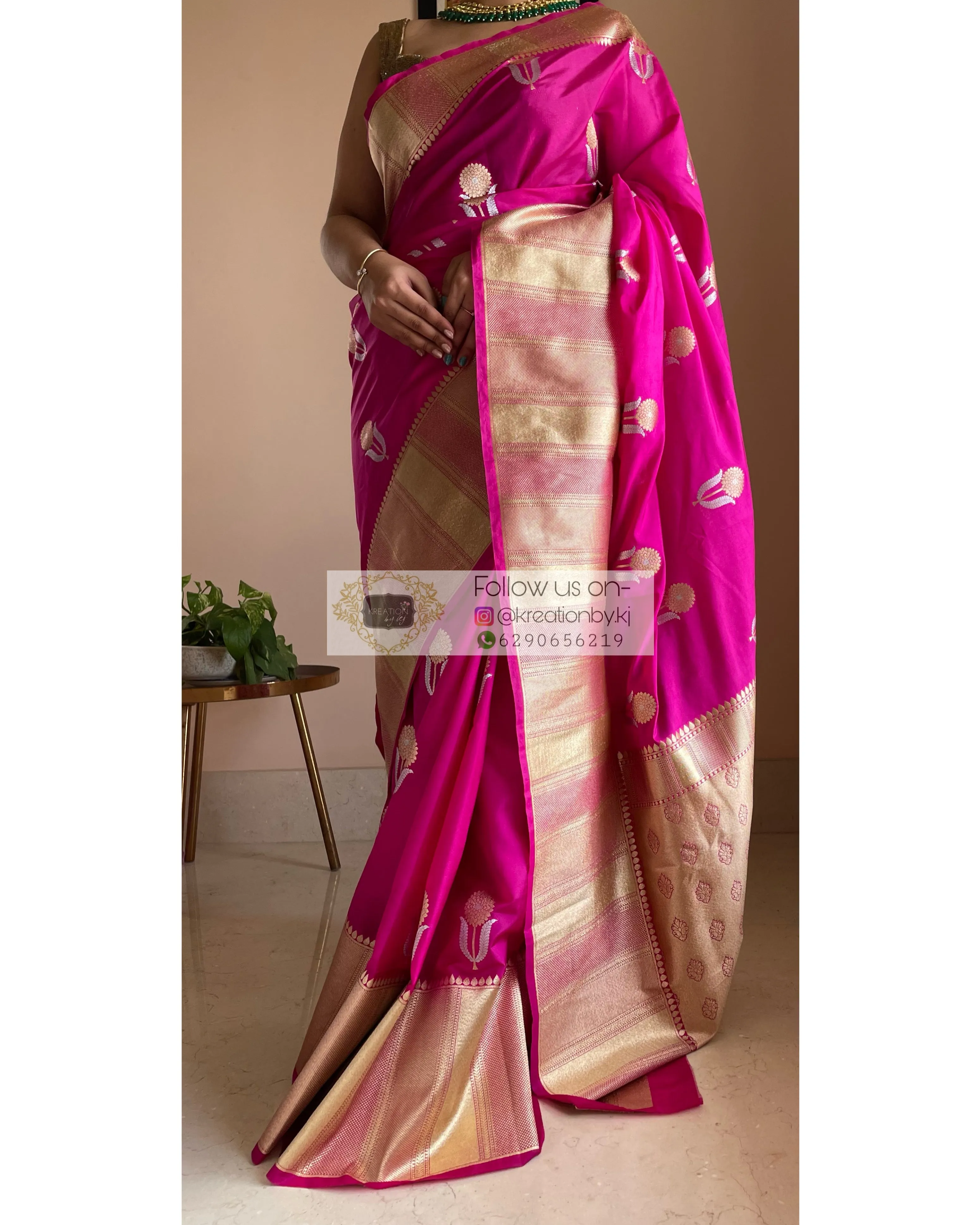 Fuschia Kataan Silk Saree with Gulaab Boota