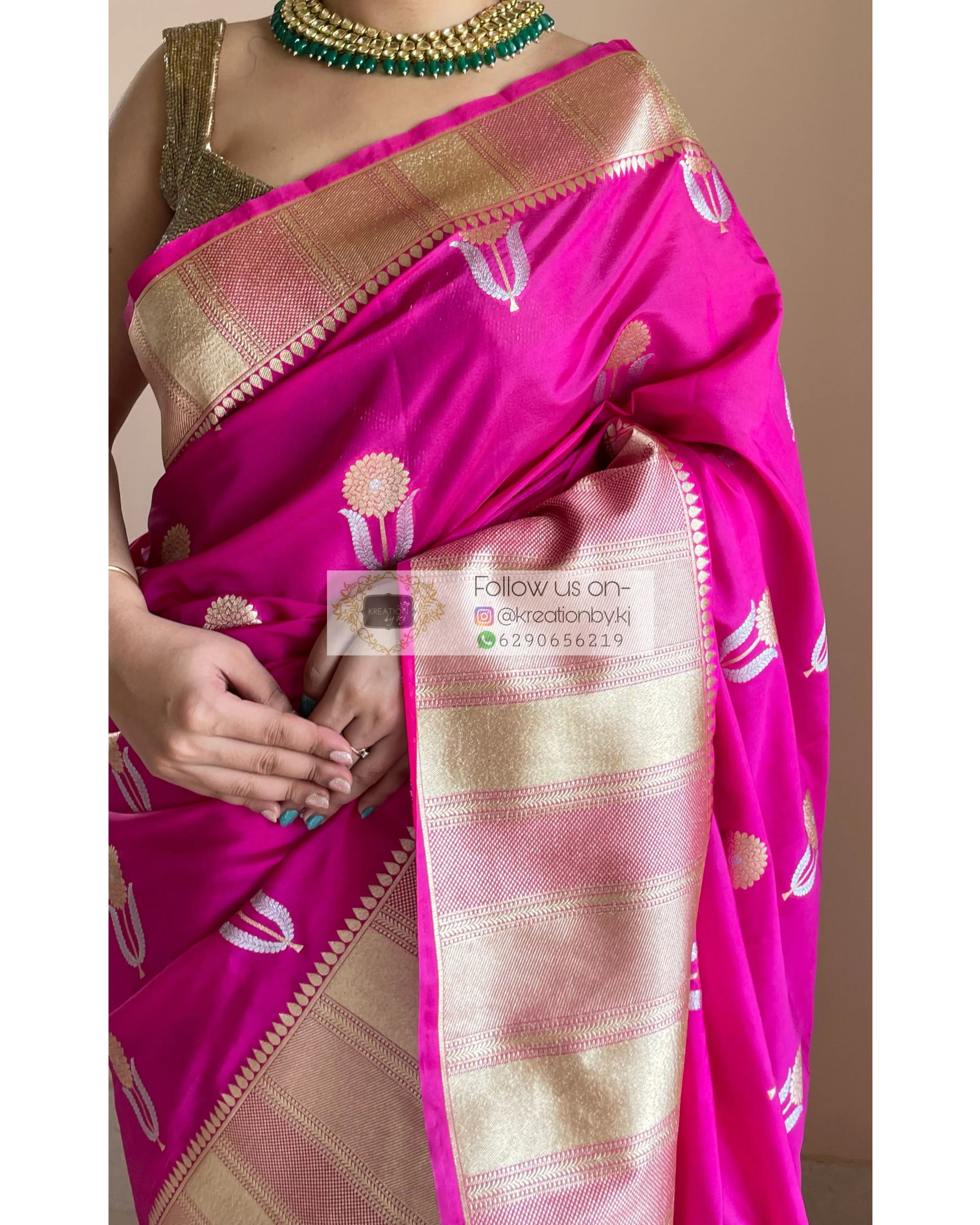 Fuschia Kataan Silk Saree with Gulaab Boota