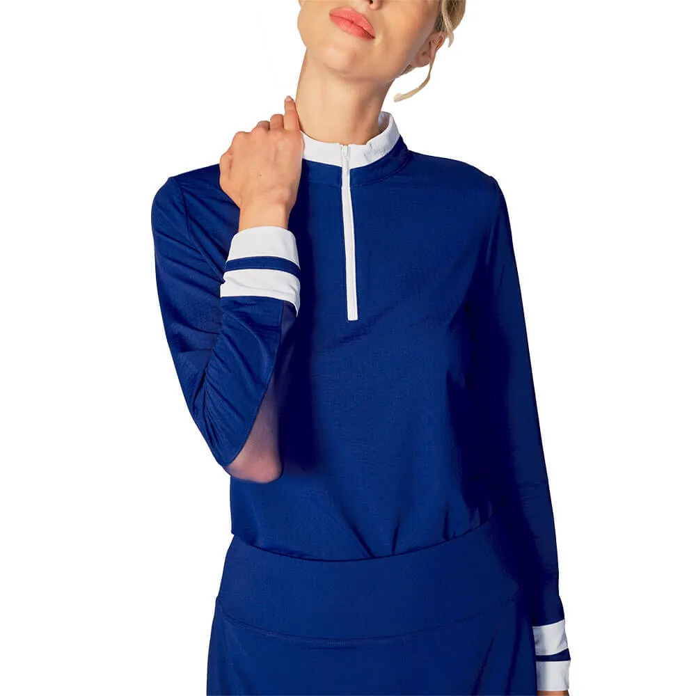 G Lifestyle Solid Color Block Half Zip Top - True Navy/White