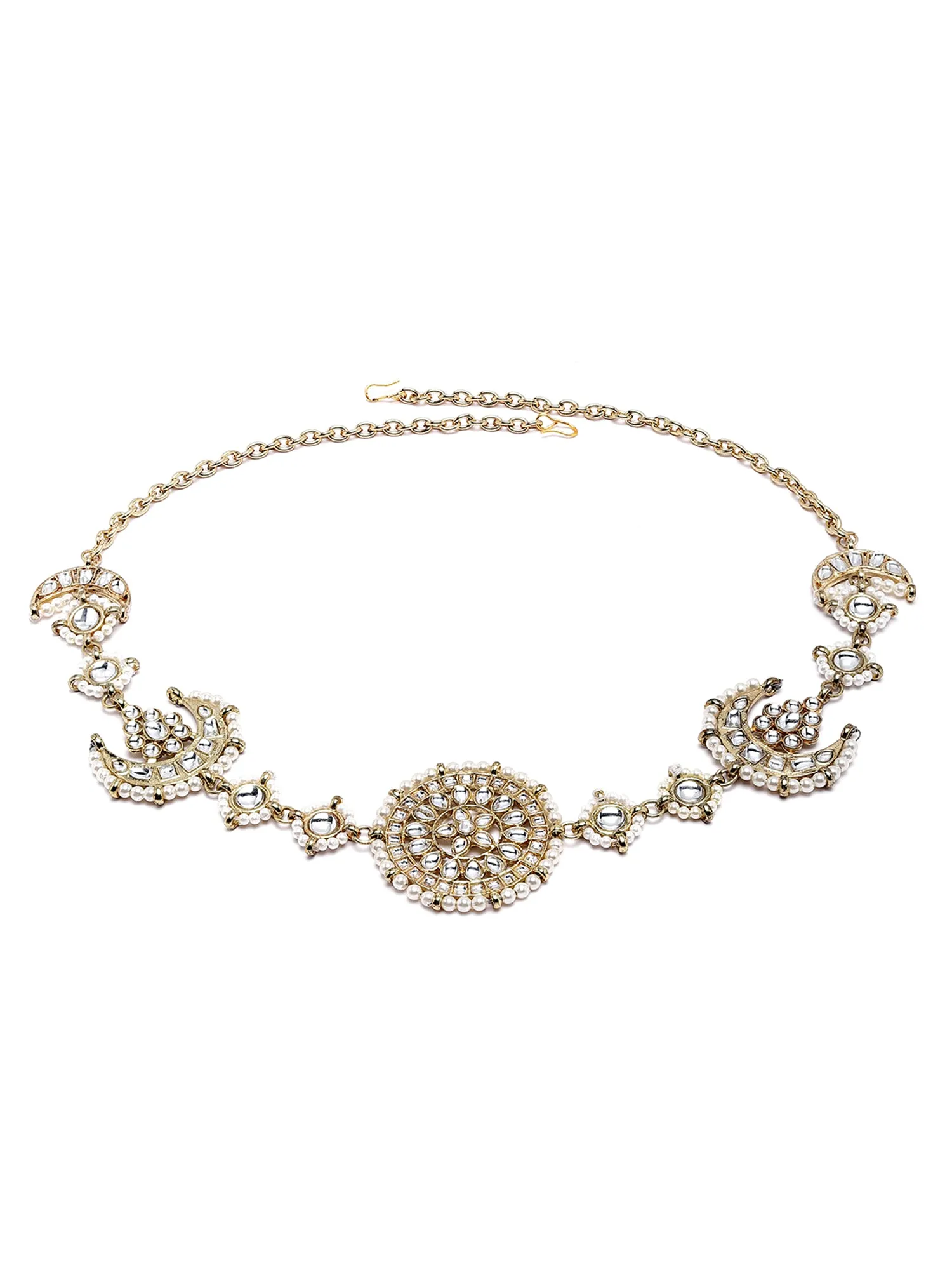 Gold Plated Floral Design Handcrafted Kundan Hairband