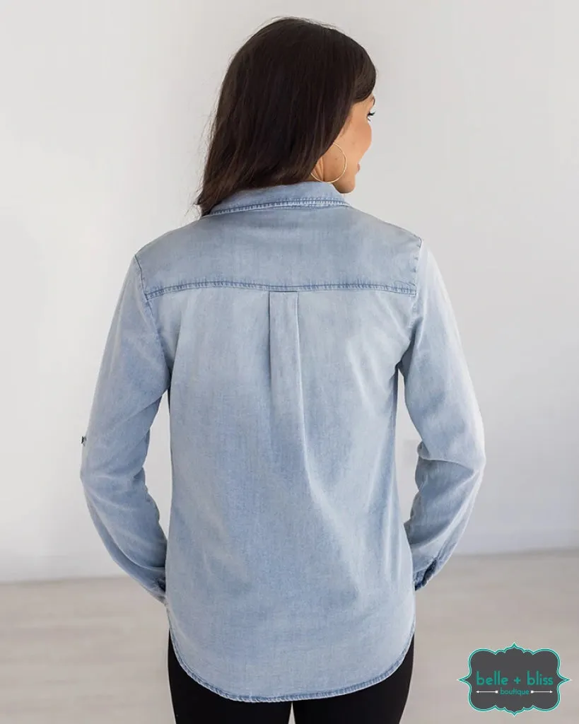 Grace and Lace Stretch Chambray Button Up - Light Wash