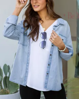 Grace and Lace Stretch Chambray Button Up - Light Wash