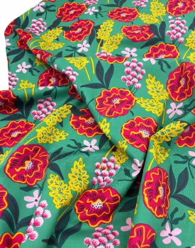 Green Fresh Flowers Cotton Poplin Fabric, Nerida Hansen